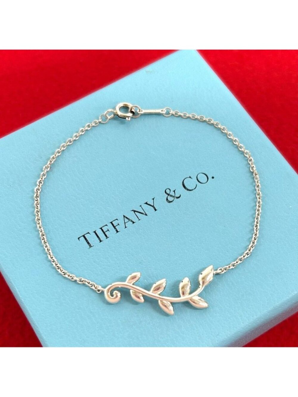 Tiffany & Co Vintage Leaf Bracelet 925 Sterling Silver Chain Bangle